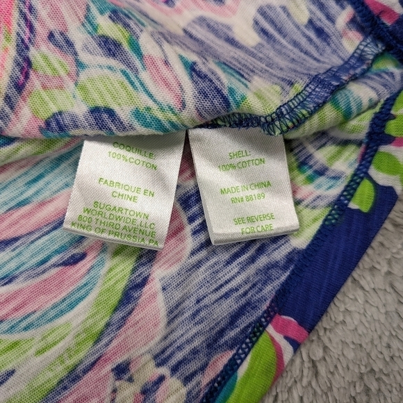 Lilly Pulitzer Top Women's Medium Blue Green Val Tube Toucan Play Elastic - Picture 6 of 7